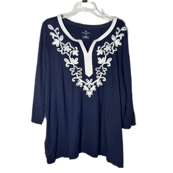 Talbots 2X Blue and White Embellished Tunic - Picture 1 of 3